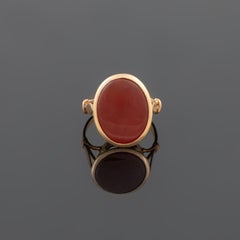 Vintage Portuguese 19.2K Gold Ring with Oval Agate Cabochon