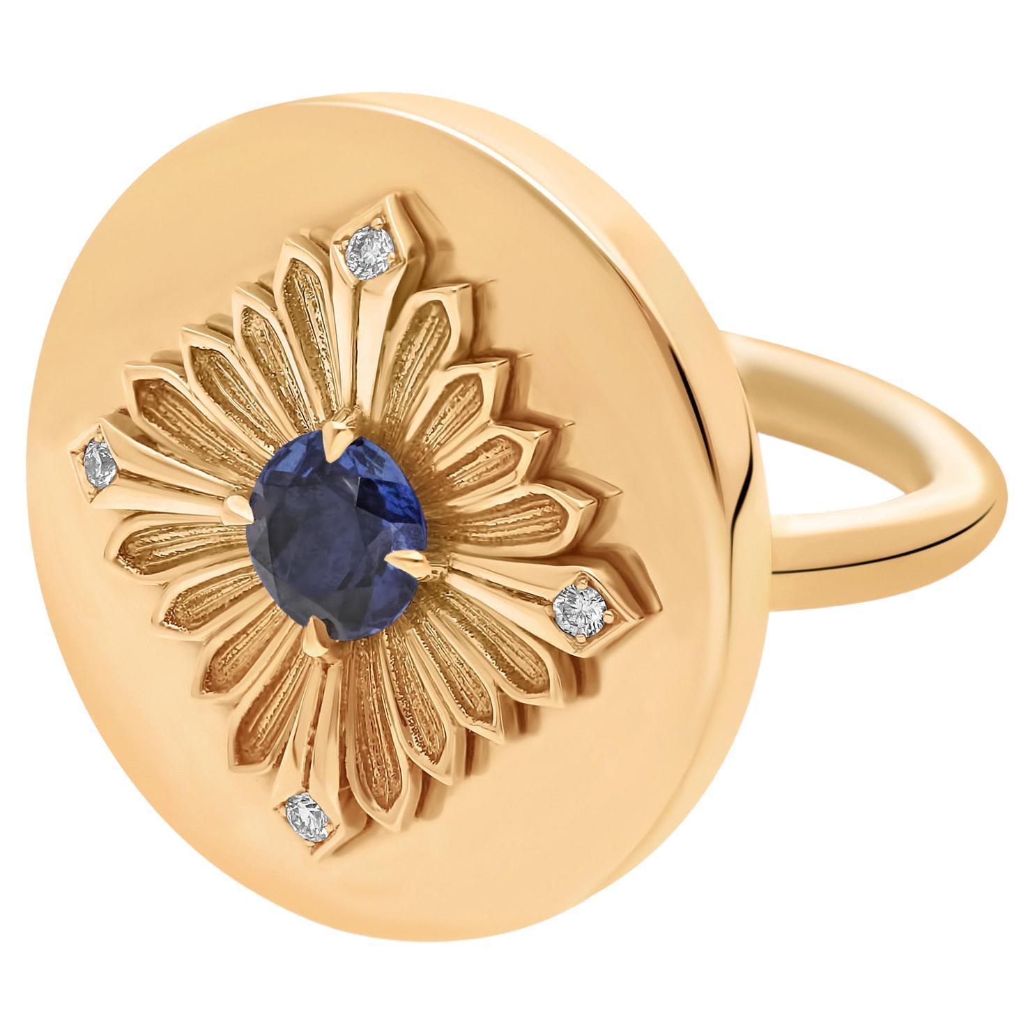 Tag Ring, Yellow Gold, Sapphire