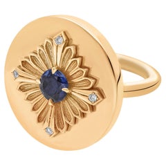 Tag Ring, Yellow Gold, Sapphire