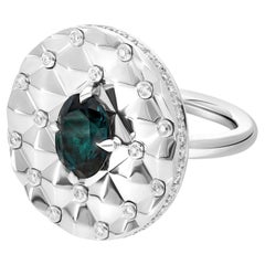 Tag Ring, White Gold, Diamond Paved and Indigolite
