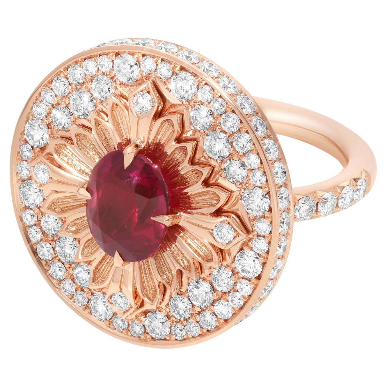 Tag Ring, Rose Gold, Diamond Paved and Ruby