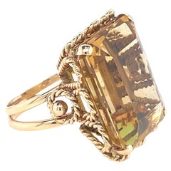Cocktail-Ring Großer Citrin im Smaragdschliff 18k Gelbgold