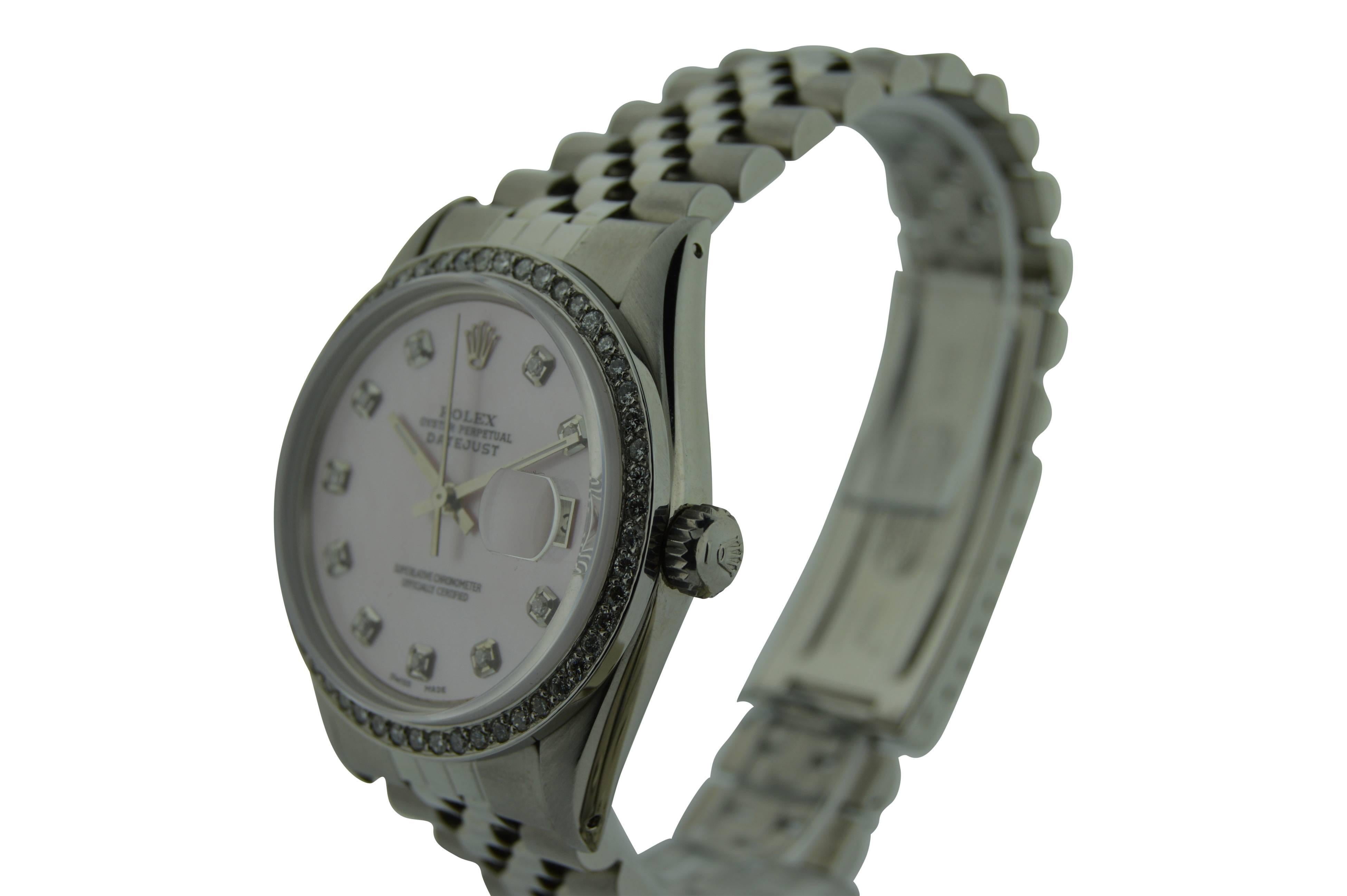 Women's or Men's Rolex Stainless Steel Diamond Bezel Datejust Wristwatch, 1970s