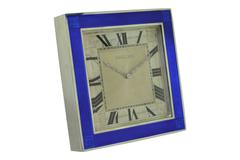 Cartier Sterling Silver Art Deco Enamel Desk Clock, 1930s