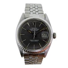 Vintage Rolex Stainless Steel Datejust Charcoal Dial Jubilee Bracelet Wristwatch