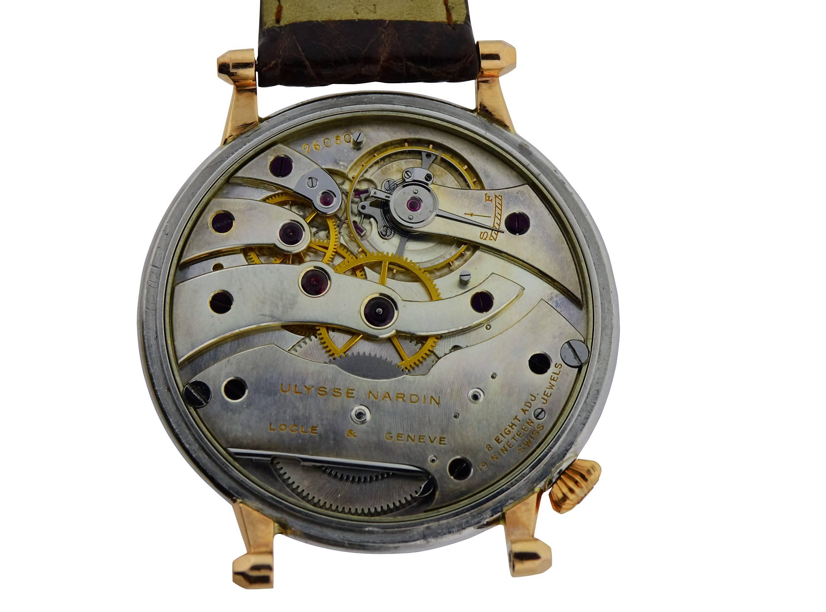 Art Deco Nardin Platinum Rose Gold Stern Freres Dial Manual Watch