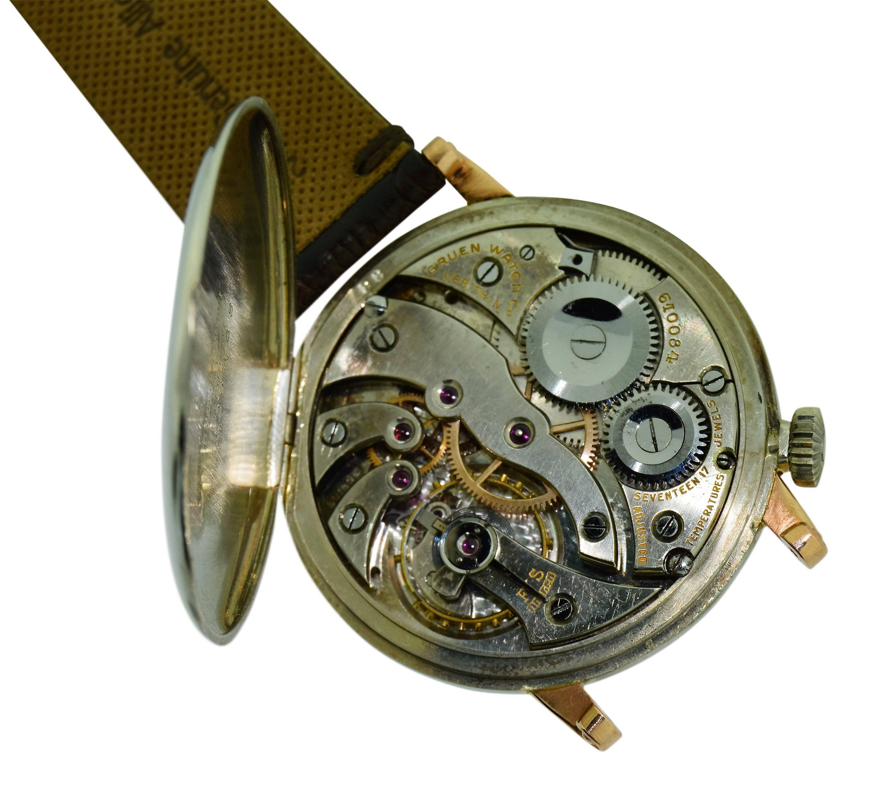 Women's or Men's Gruen White and Yellow Gold Verithin Pocket Manual Wind Wristwatch