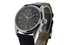 Rolex Stainless Steel Early Oyster Date Original Black Waffle Dial Watch