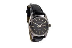Rolex Stainless Steel Oysterdate Precision Black Dial Manual Wristwatch