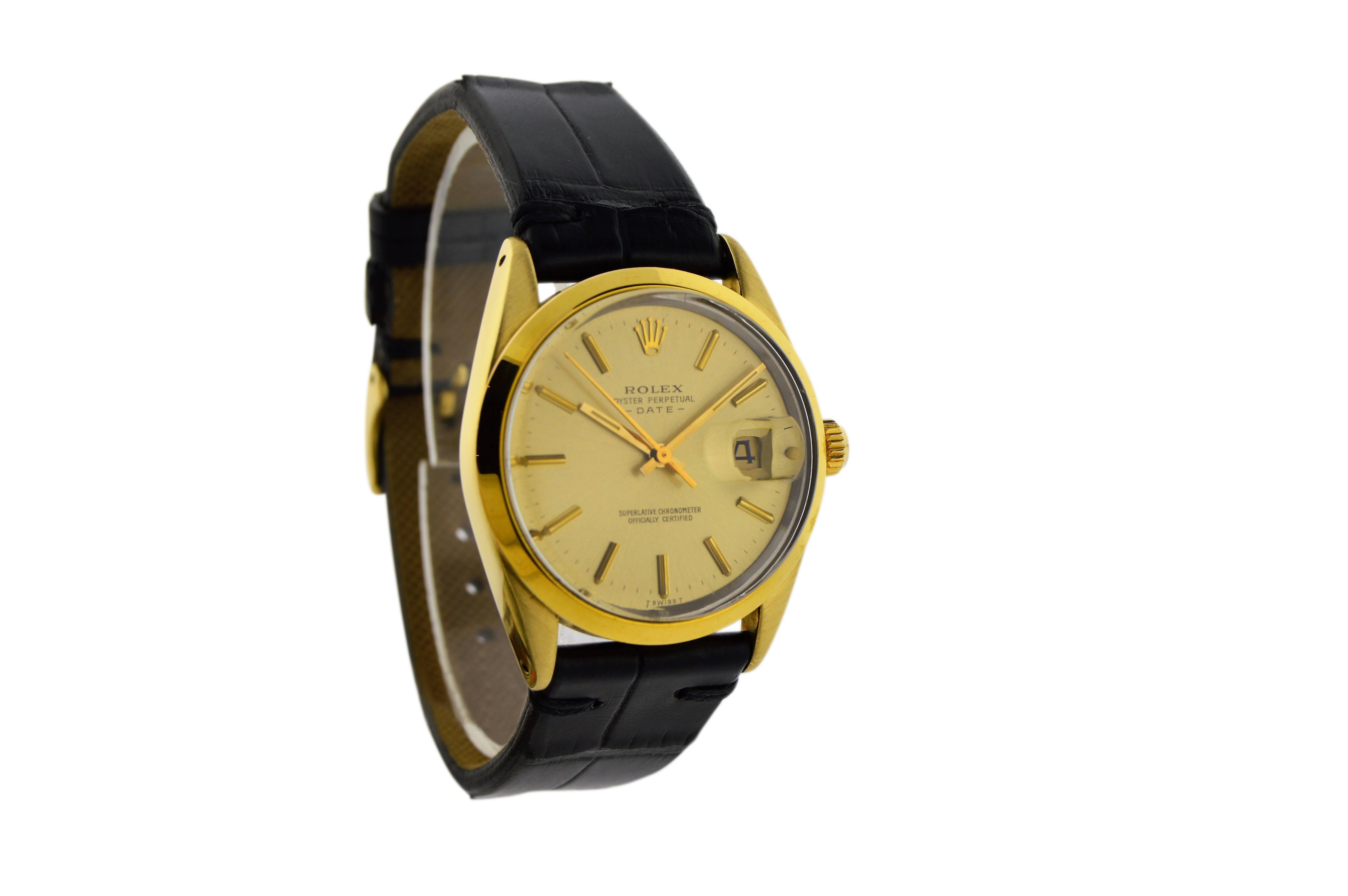 FACTORY / HOUSE: Rolex Watch Company 
STYLE / REFERENCE: Oyster Perpetual / Date / Ref. 15505
METAL / MATERIAL: Steel w/ Solid Gold Shell Top 
DIMENSIONS:  39mm  X  34mm
CIRCA: 1985/86
MOVEMENT / CALIBER: 27 Jewels / Perpetual / Cal. 3035 
DIAL /