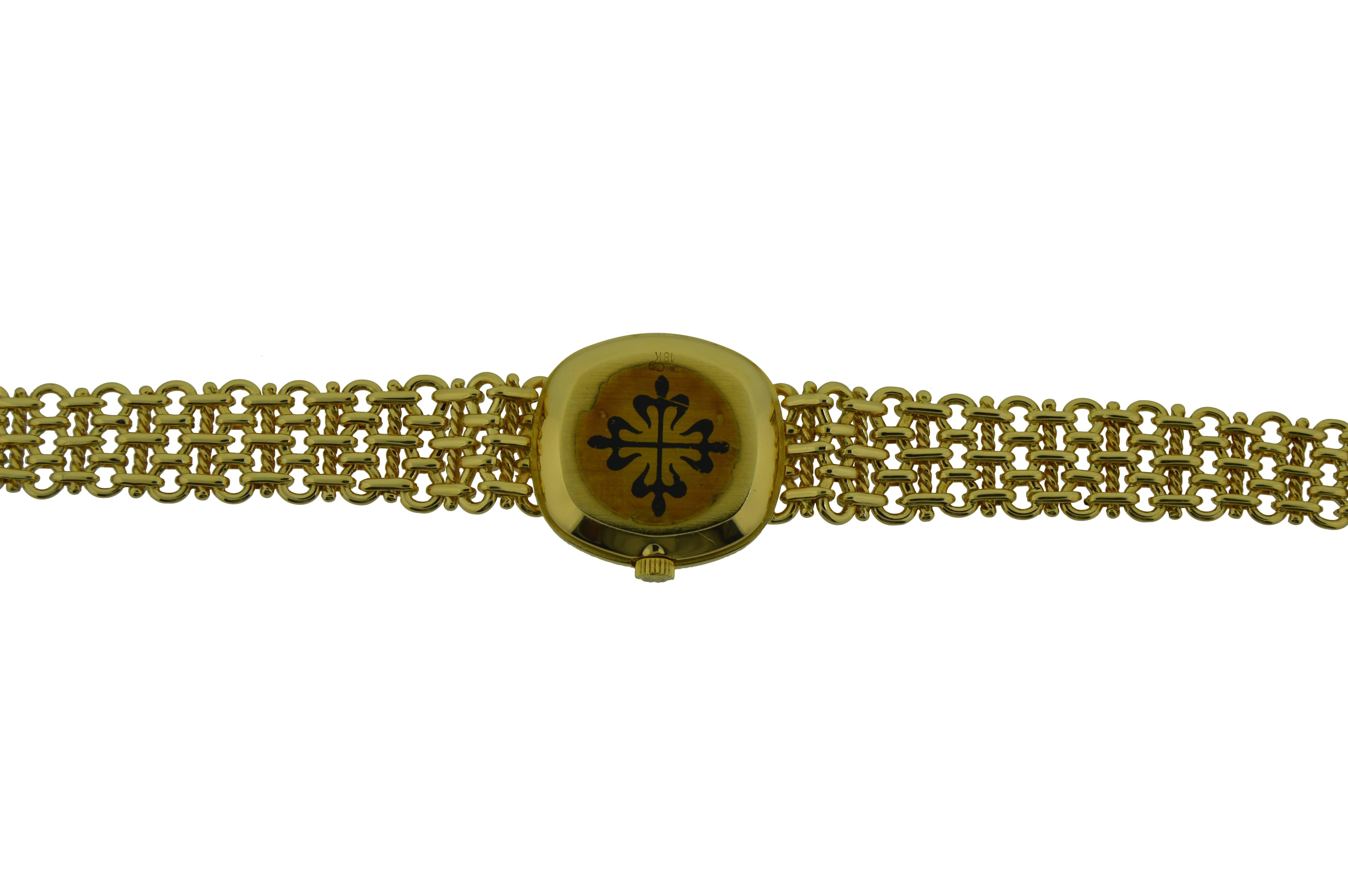 Women's or Men's Patek Philippe Ladies Yellow Gold Bracelet Manual Wind Watch 