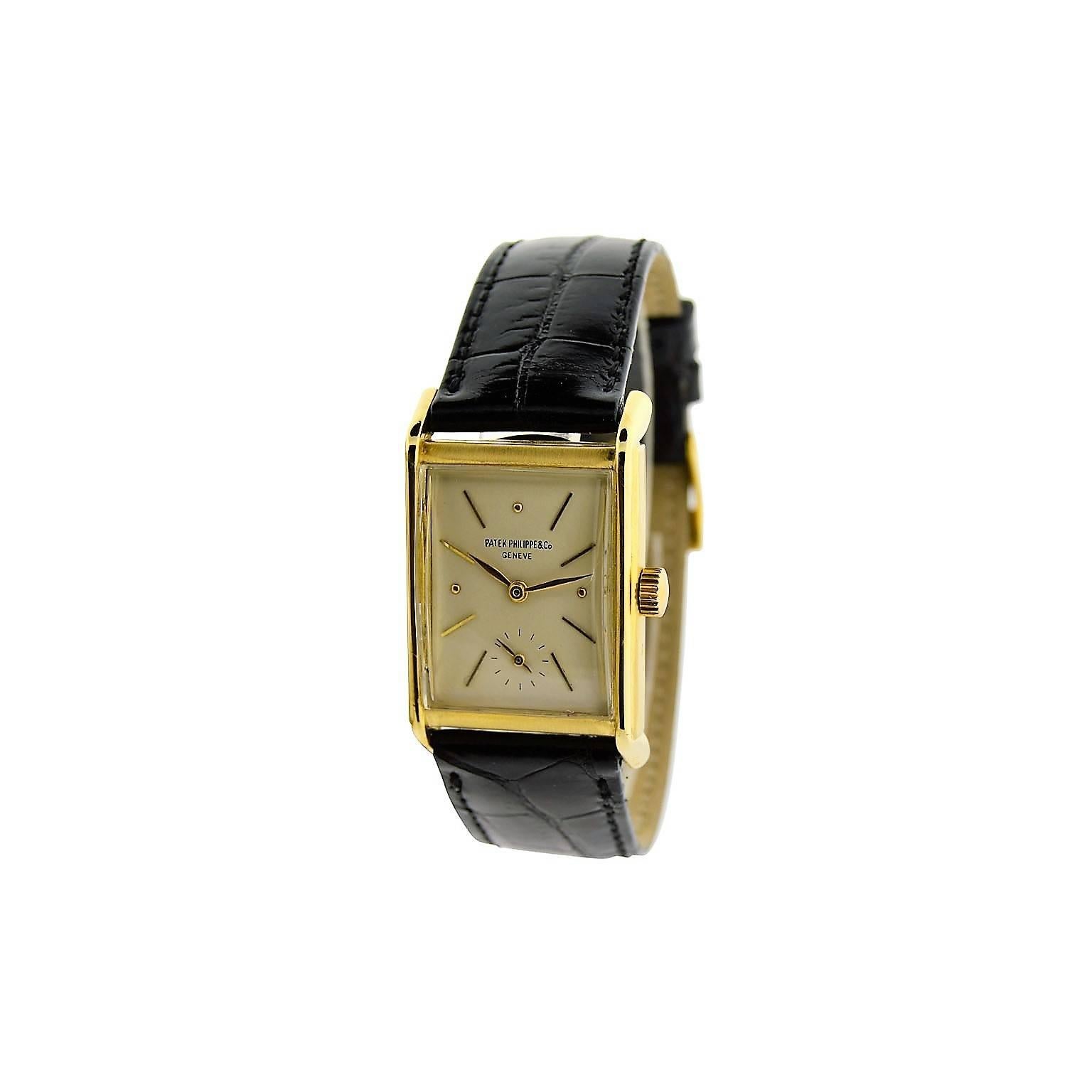 Patek Philippe Yellow Gold Art Deco Manual Wind Watch In Excellent Condition In Long Beach, CA