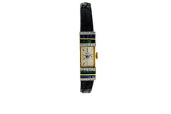 Shreve & Co. Yellow Gold Diamond Sapphire Emerald Midcentury Dress Watch