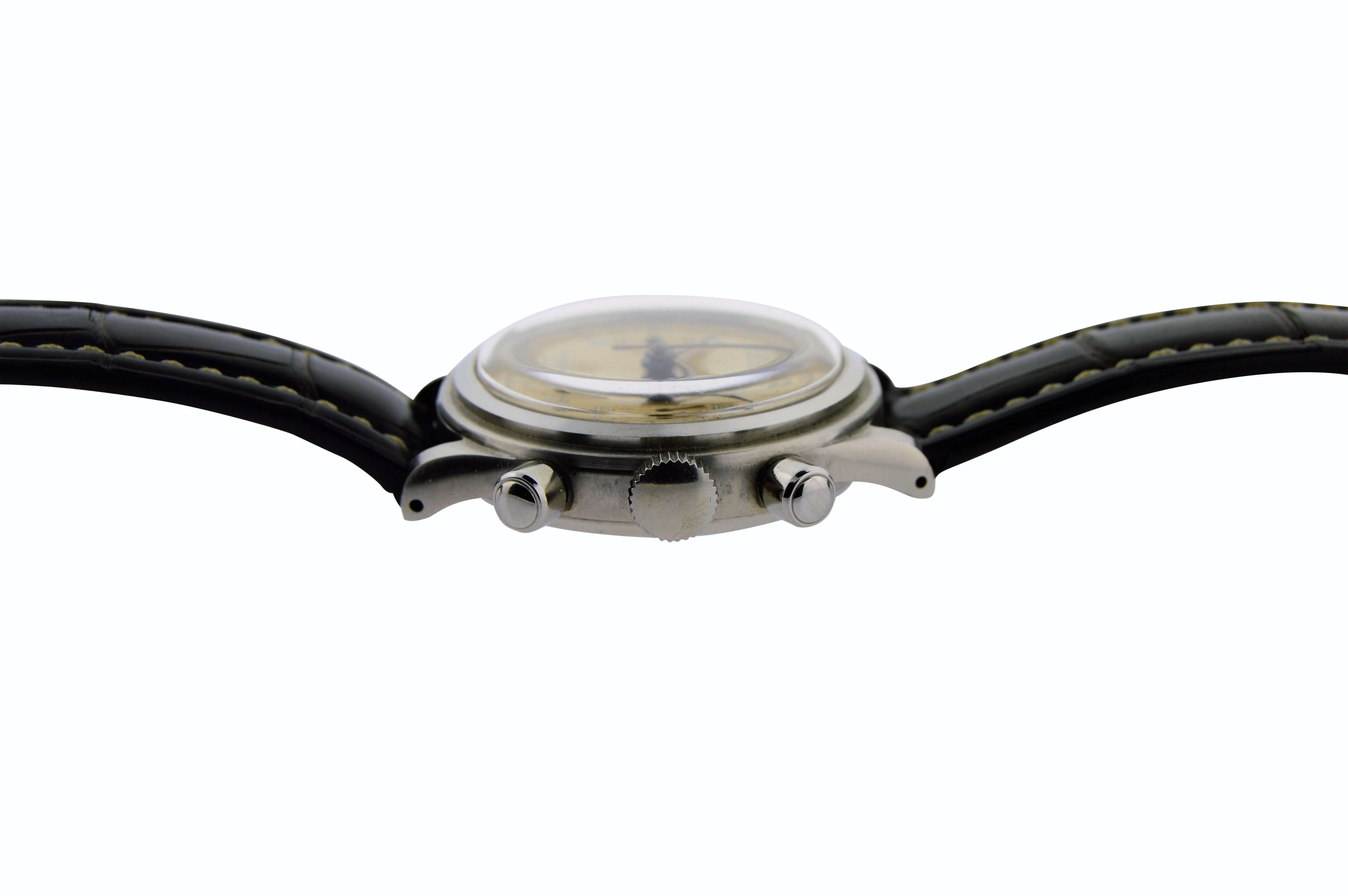 Heuer Stainless Steel Waterproof Three Register Chronograph Manual Watch 3