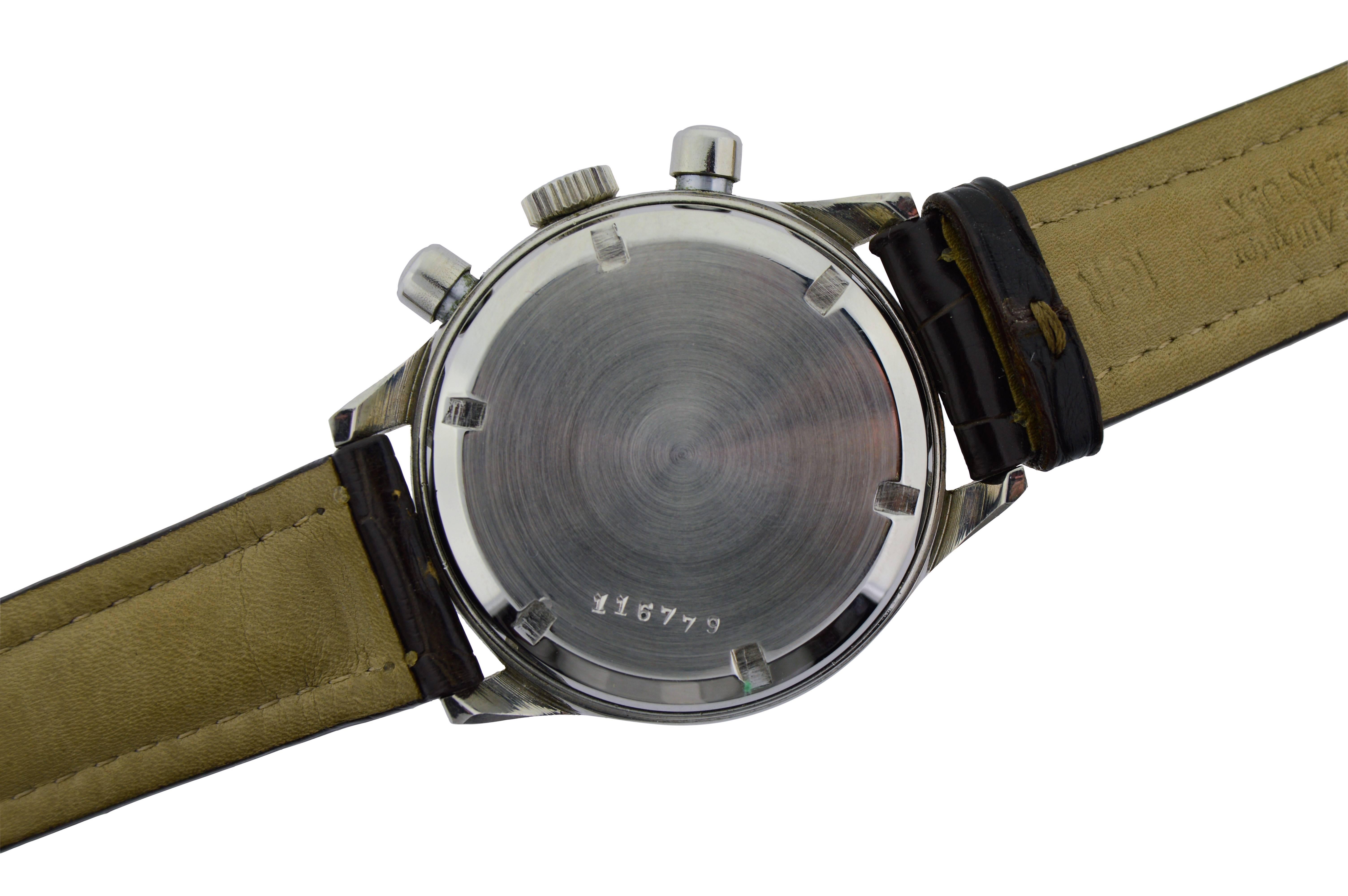 Heuer Stainless Steel Waterproof Three Register Chronograph Manual Watch 5