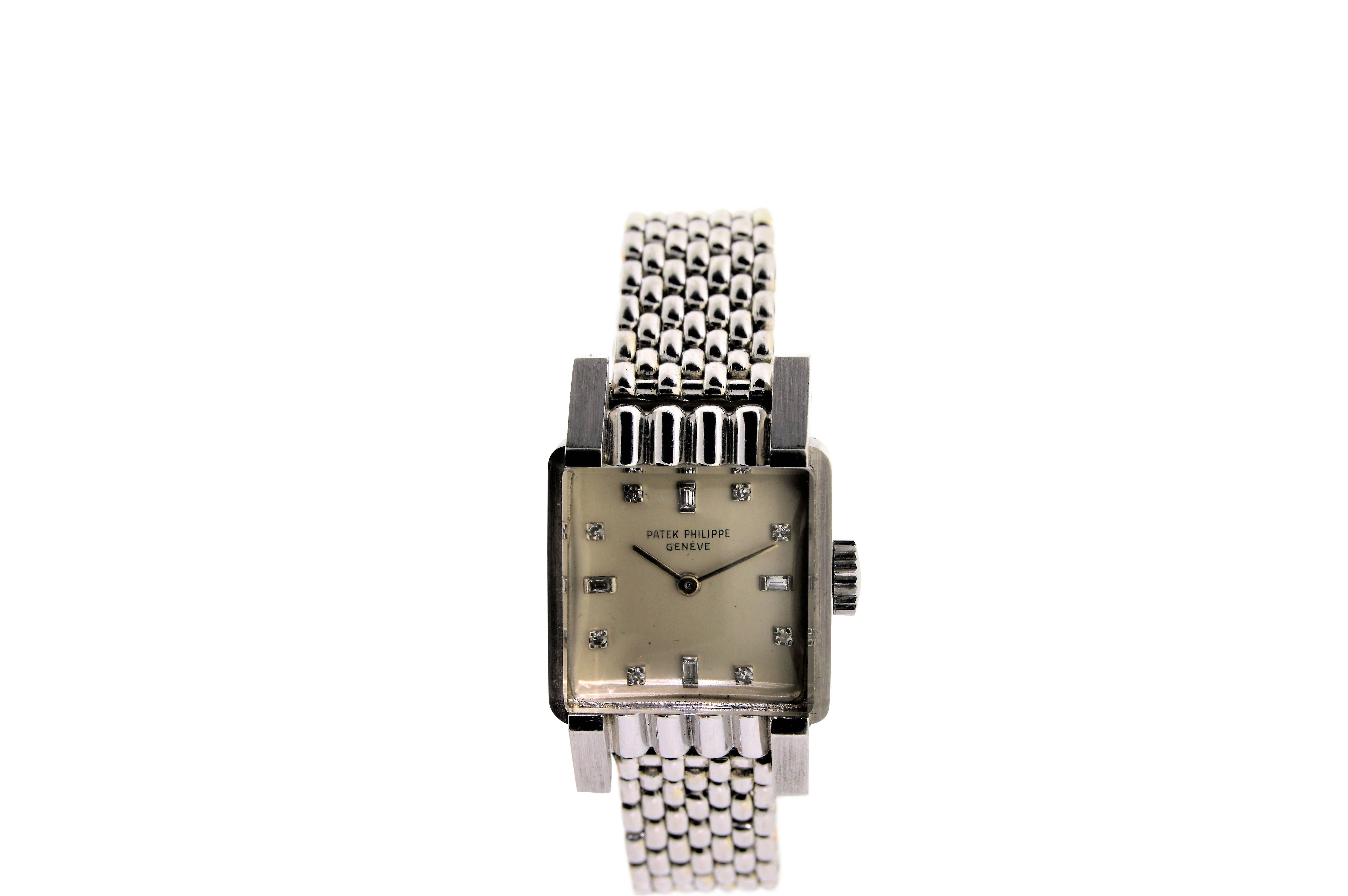 Patek Philippe Ladies Platinum Art Deco Dress Wristwatch Original Bracelet 6