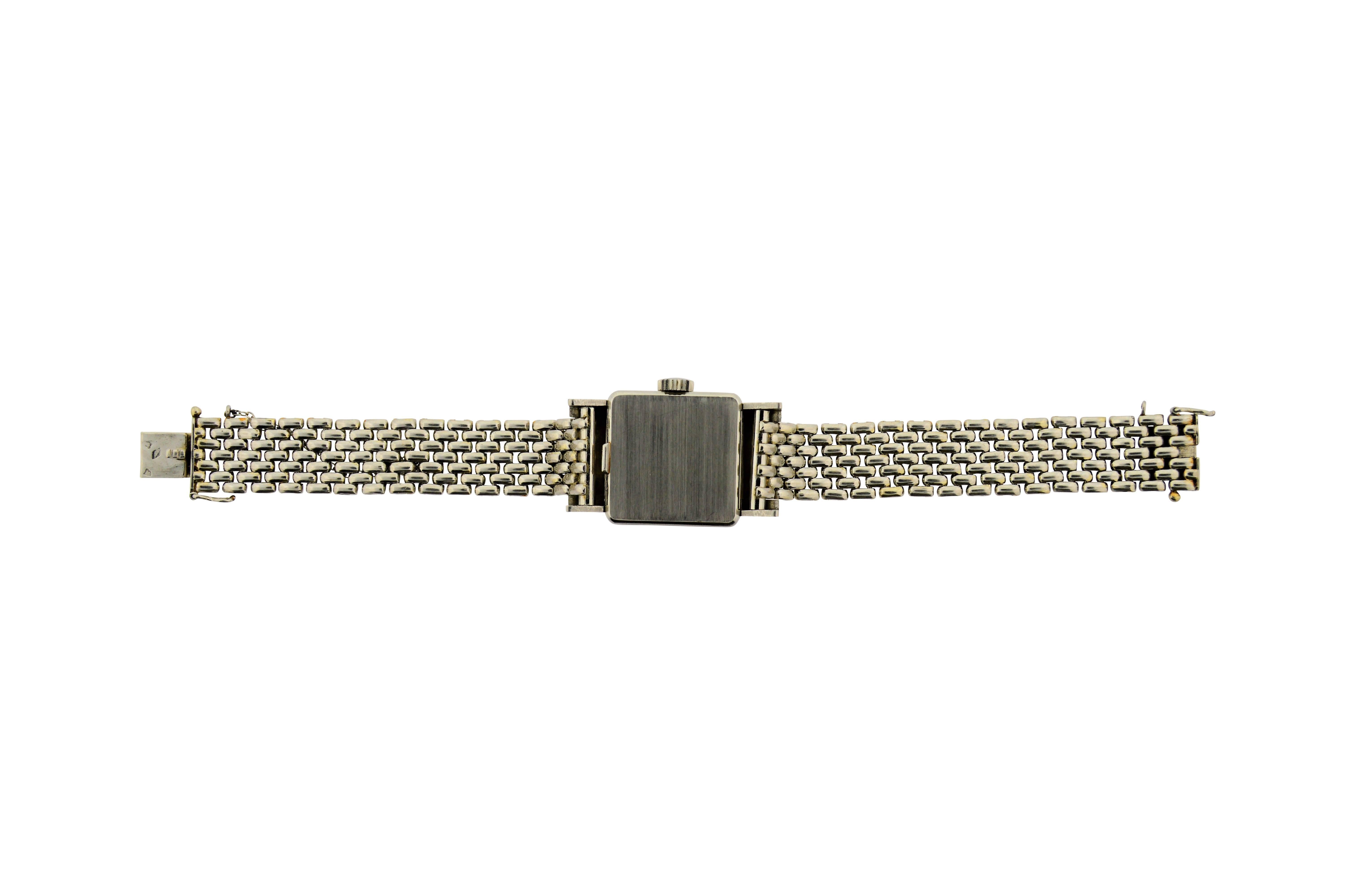 FACTORY / HOUSE: Patek Philippe for Guillermin Mollet
STYLE / REFERENCE: Art Deco 
METAL / MATERIAL: Platinum
DIMENSIONS: 33mm X 21mm
CIRCA: 1950's
MOVEMENT / CALIBER: Manual Winding / 18 Jewels / 8 Adjustments
DIAL / HANDS: Original Silvered /