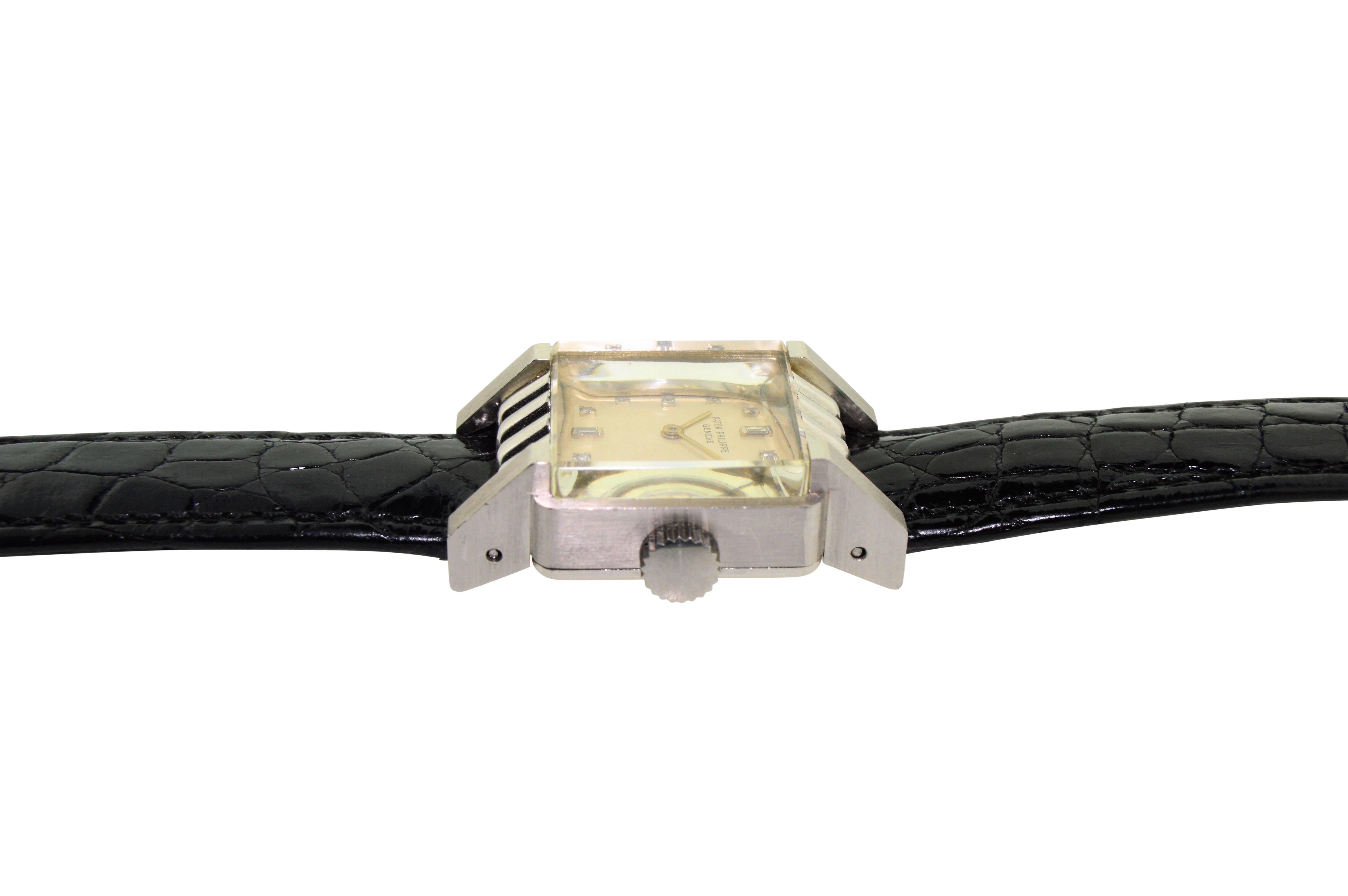 Patek Philippe Ladies Platinum Art Deco Dress Wristwatch Original Bracelet 4