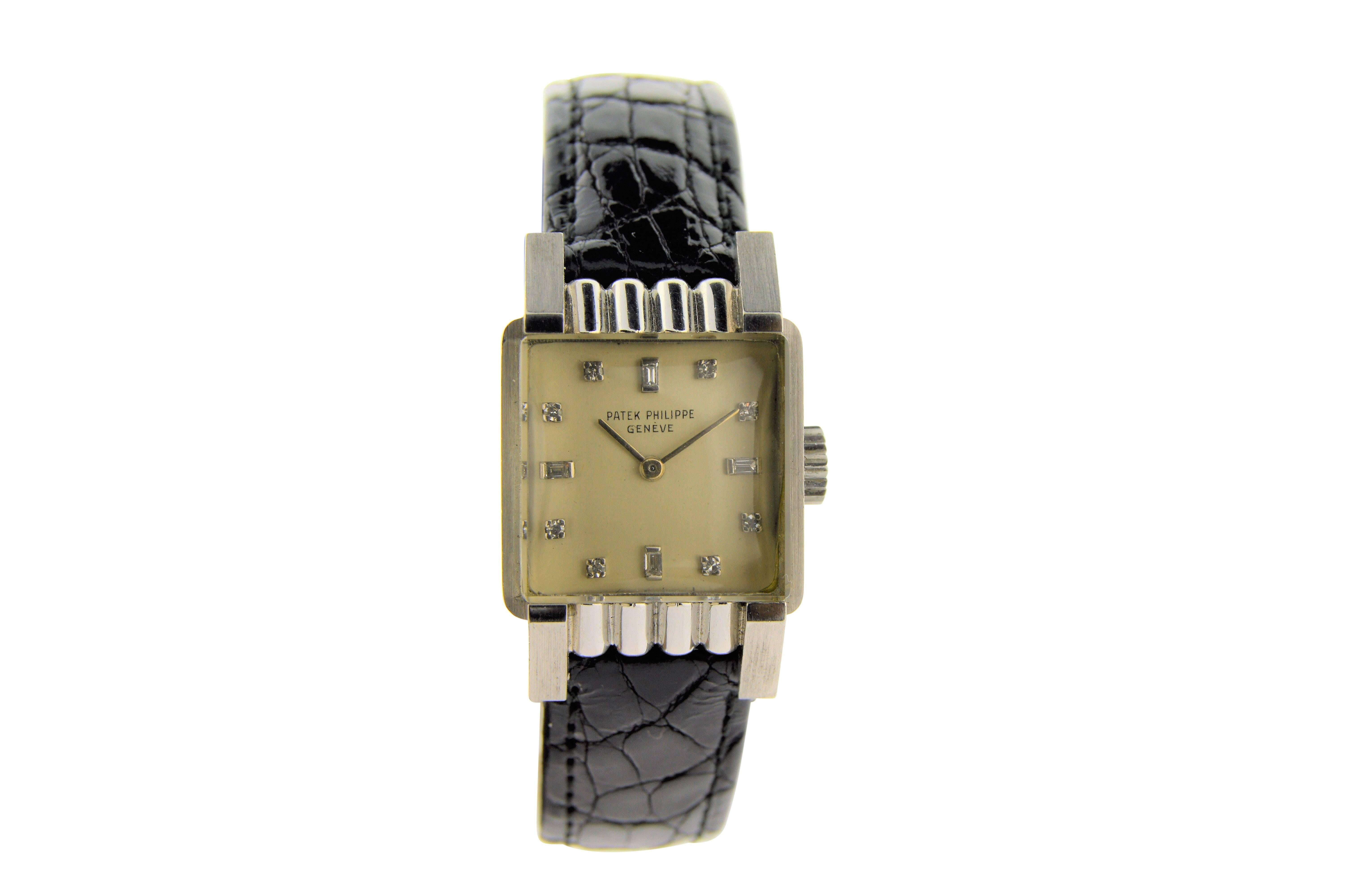 Patek Philippe Ladies Platinum Art Deco Dress Wristwatch Original Bracelet 2