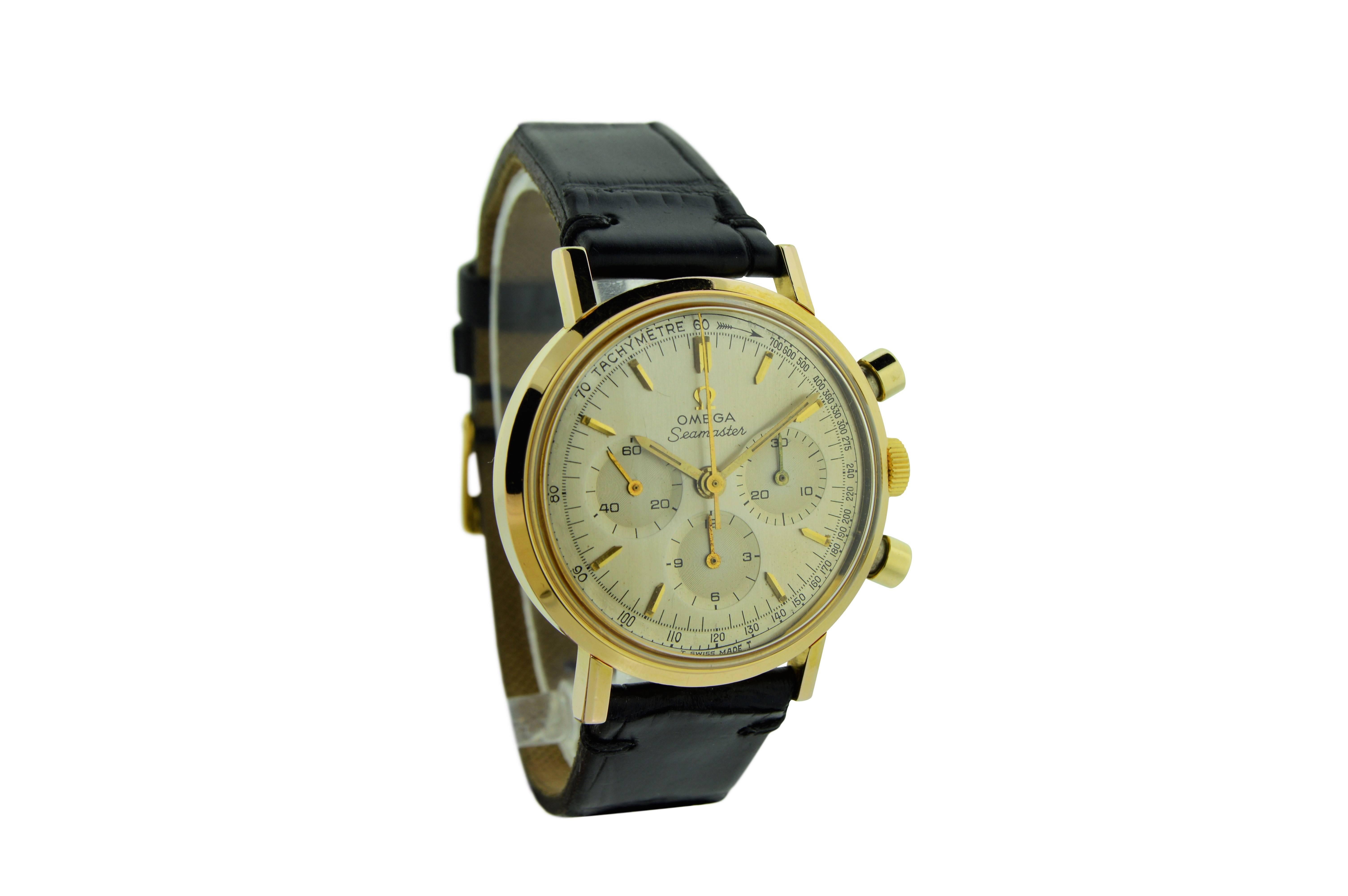 FACTORY / HOUSE: Omega Watch Company
STYLE / REFERENCE: Classic Round / 
METAL / MATERIAL: Yellow Gold Filled
DIMENSIONS: 41mm X 35mm
CIRCA: 1960's
MOVEMENT / CALIBER: Manual Winding / 17 Jewels / Cal. 321
DIAL / HANDS: Original Silvered with Baton