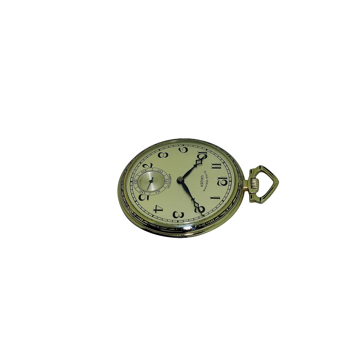 Gruen Solid White Gold Manual Pocket Watch, circa 1930s In Excellent Condition In Long Beach, CA
