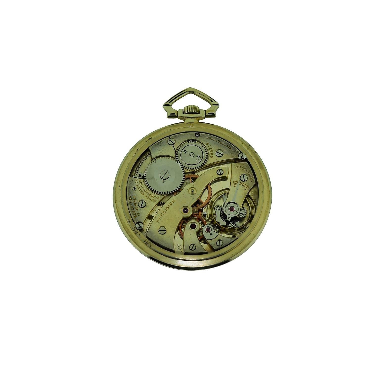 Gruen Solid White Gold Manual Pocket Watch, circa 1930s 1