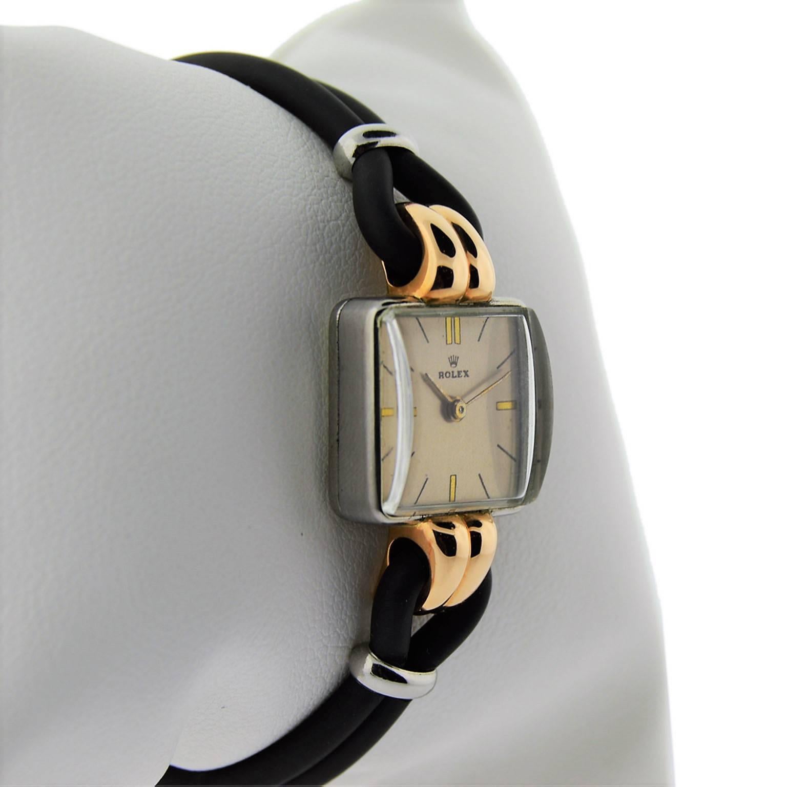 Women's Rolex Ladies Rose Gold Stainless Steel Art Deco Manual Wind Watch Ref 3911