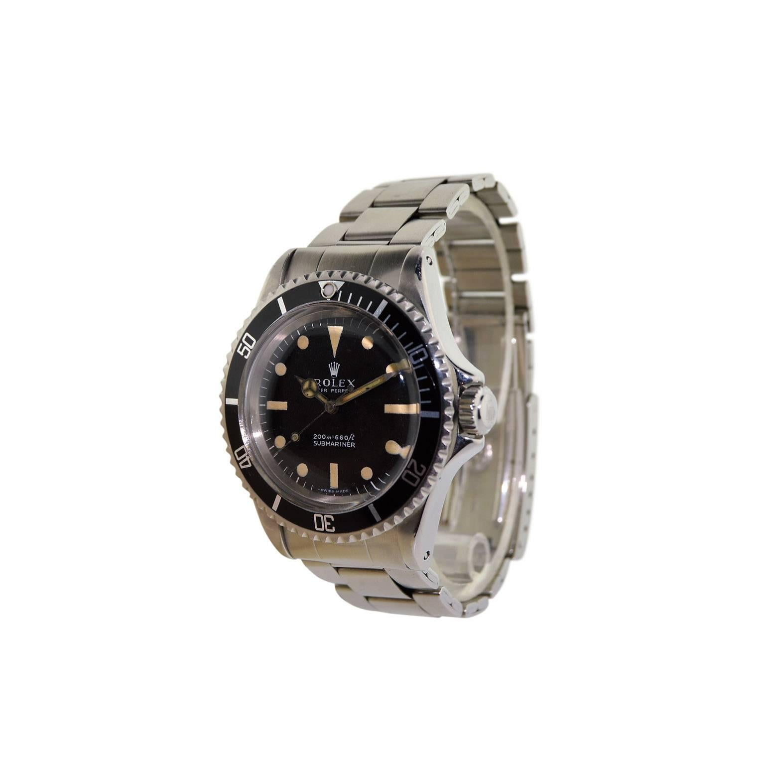 Rolex Stainless Steel Submariner Black Dial Oyster Bracelet Perpetual Watch In Excellent Condition In Long Beach, CA