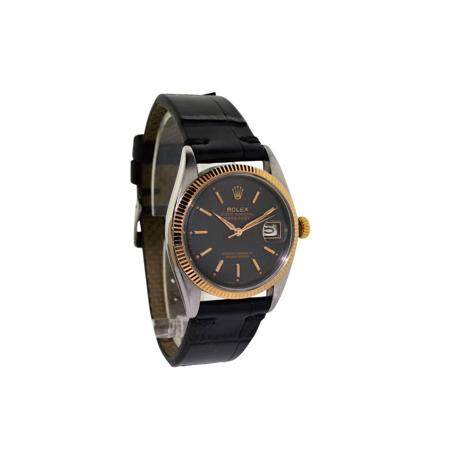 Women's or Men's Rolex Rose Gold Stainless Steel Datejust Perpetual Wind Watch, circa 1955