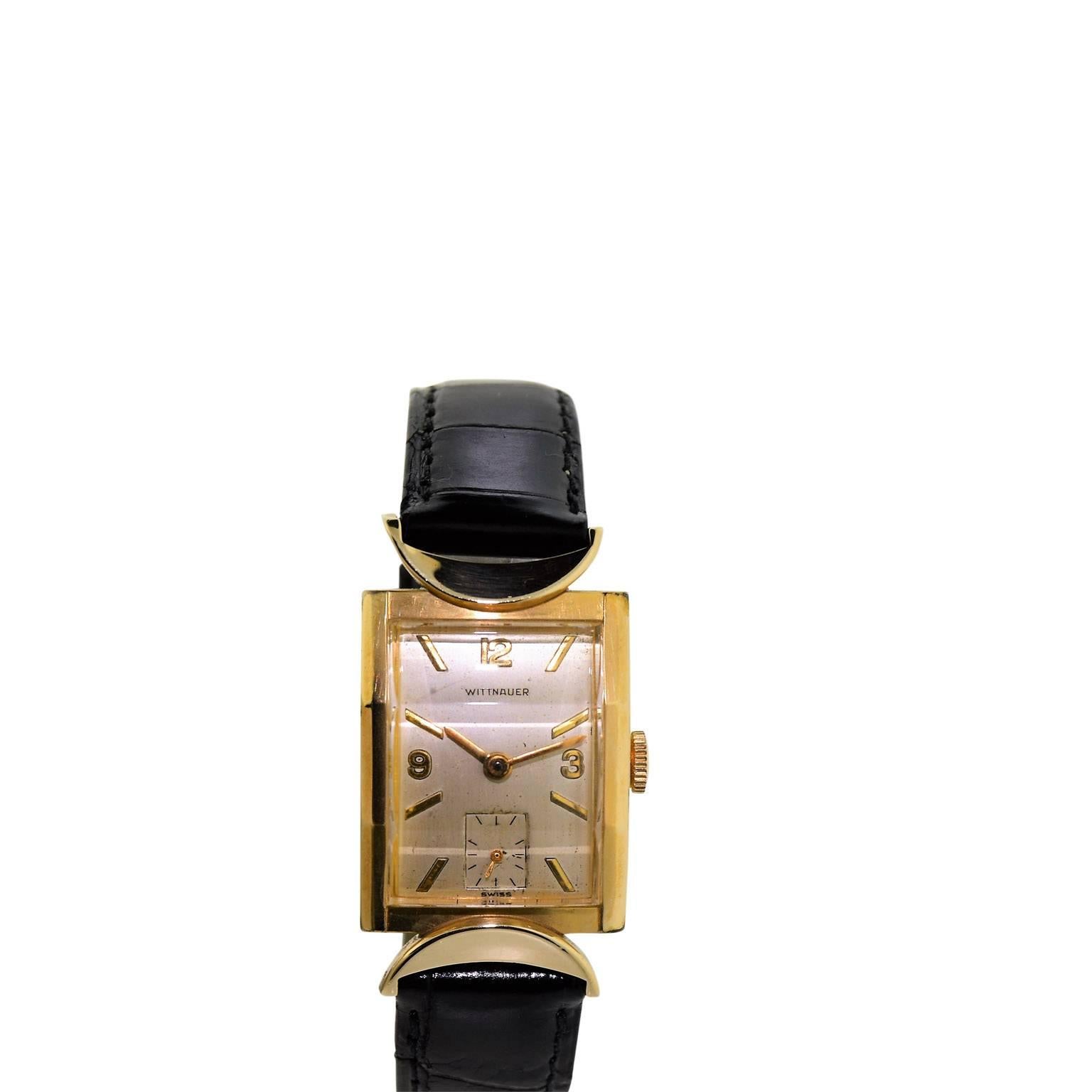 Wittnauer Yellow Gold Filled Art Deco Watch with Original Box, circa 1940s 1