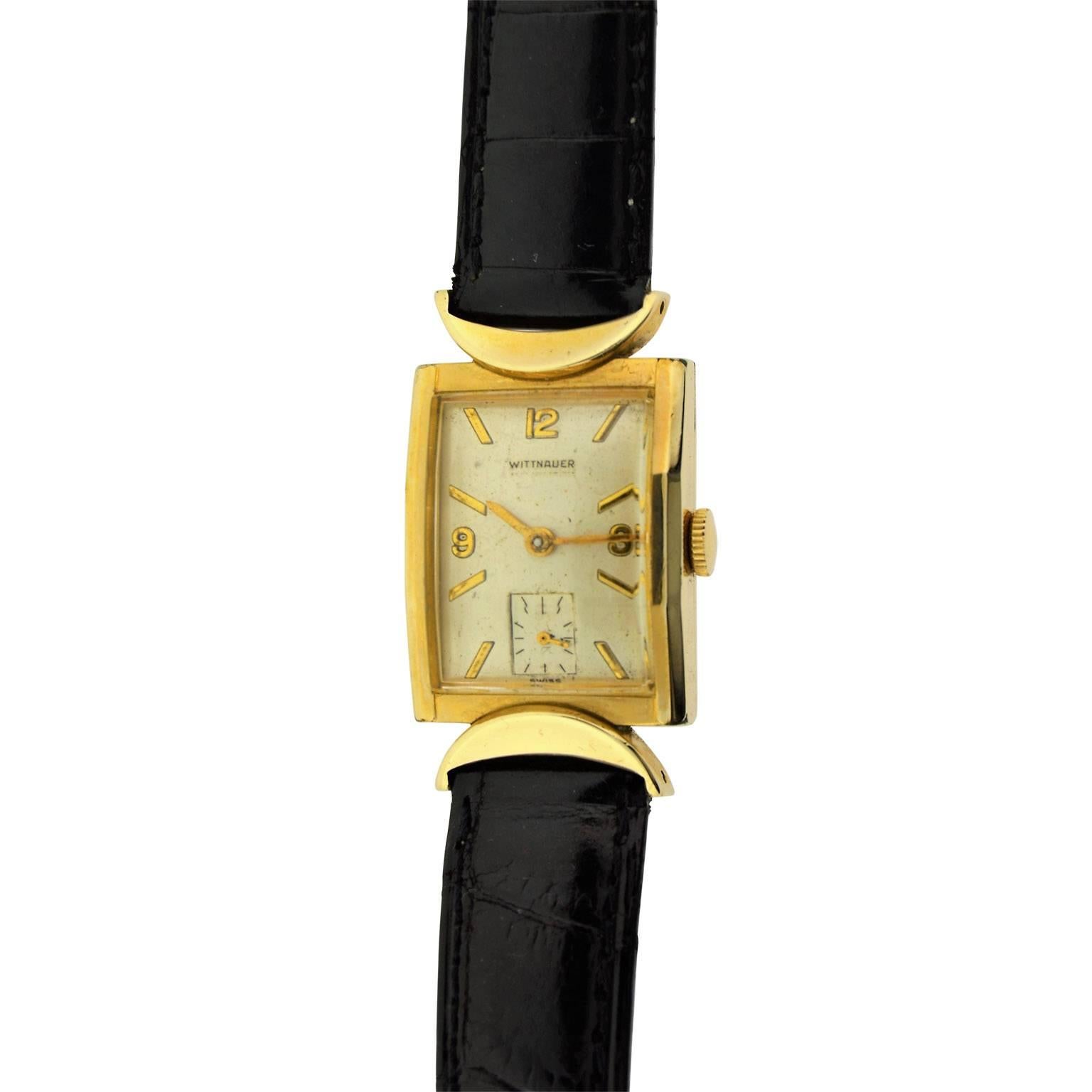 Wittnauer Yellow Gold Filled Art Deco Watch with Original Box, circa 1940s 4