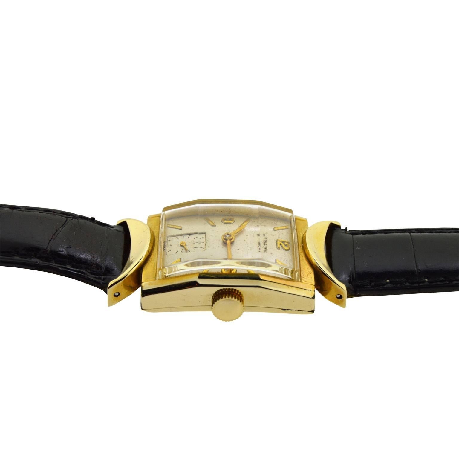 Wittnauer Yellow Gold Filled Art Deco Watch with Original Box, circa 1940s 3