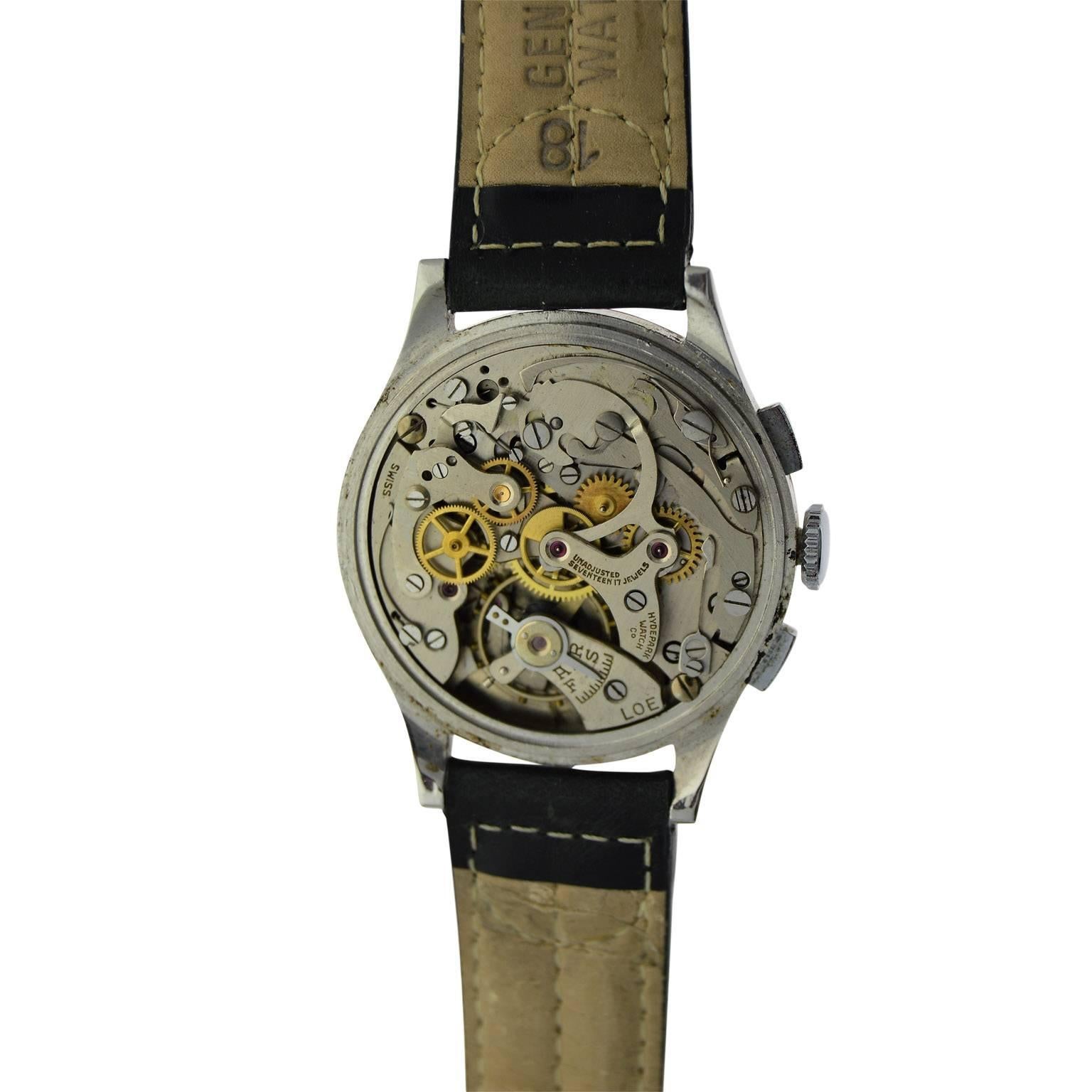 Abercrombie and Fitch Stainless Steel Chronograph Manual Wristwatch, 1940s In Excellent Condition In Long Beach, CA