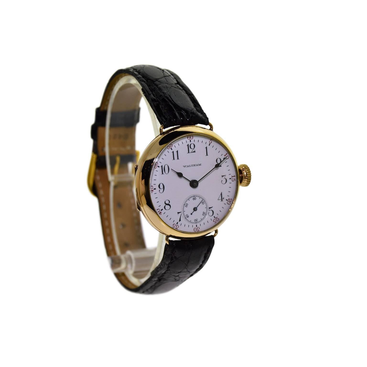 Waltham Yellow Gold Filled Campaign Style Manual Watch, circa 1908  In Excellent Condition In Long Beach, CA