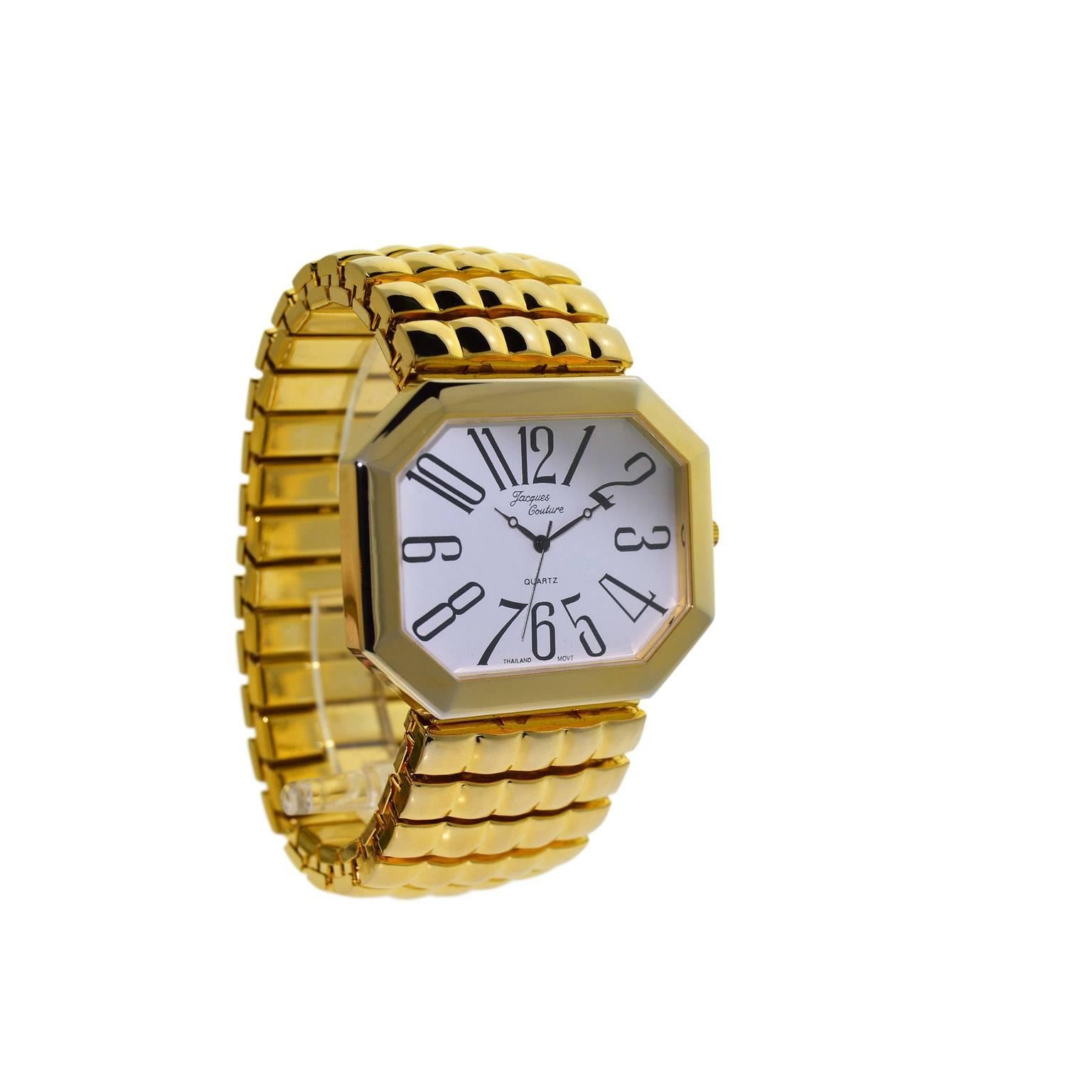 Modern Jacques Gold Plated Couture Fashion Oversized Quartz Watch, circa 1980s For Sale