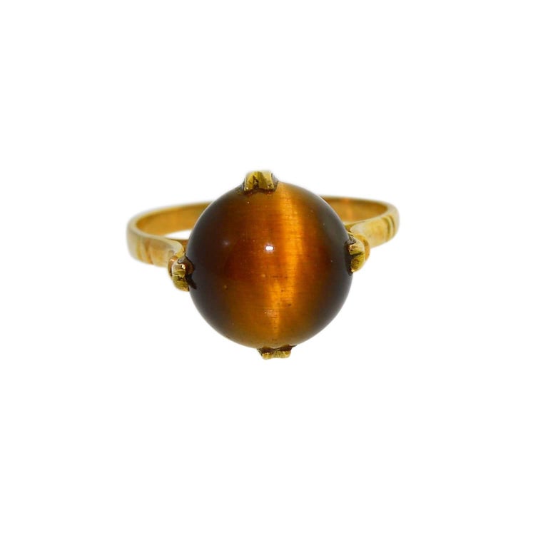 Ladies 18 Kt. Yellow Gold Art Deco Tiger Eye Ring with 10 Millimeter ...