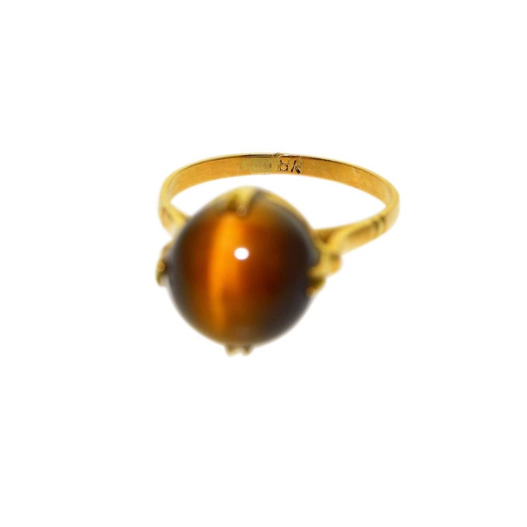 Ladies 18 Kt. Yellow Gold Art Deco Tiger Eye Ring with 10 Millimeter