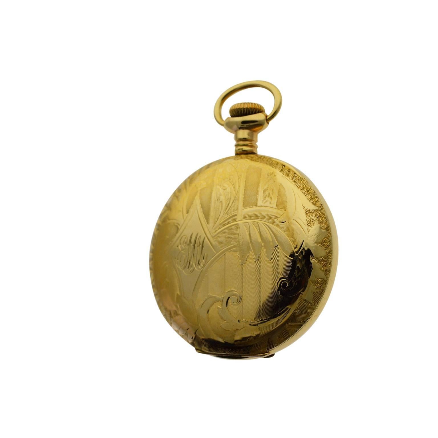Elgin Yellow Gold Filled Pocket Watch Chain Knife Playing Cards Gamblers Set In Excellent Condition In Long Beach, CA