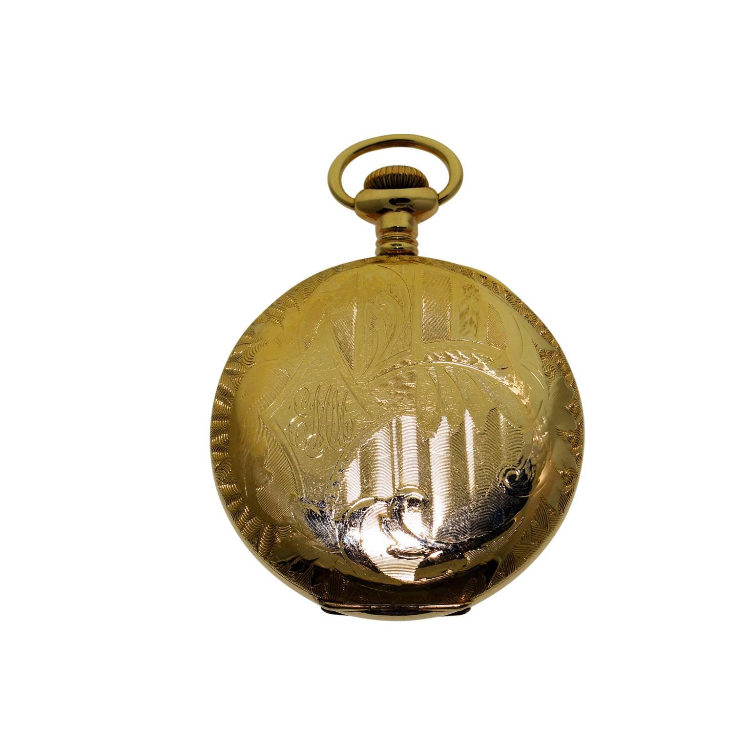 Art Deco Elgin Yellow Gold Filled Pocket Watch Chain Knife Playing Cards Gamblers Set