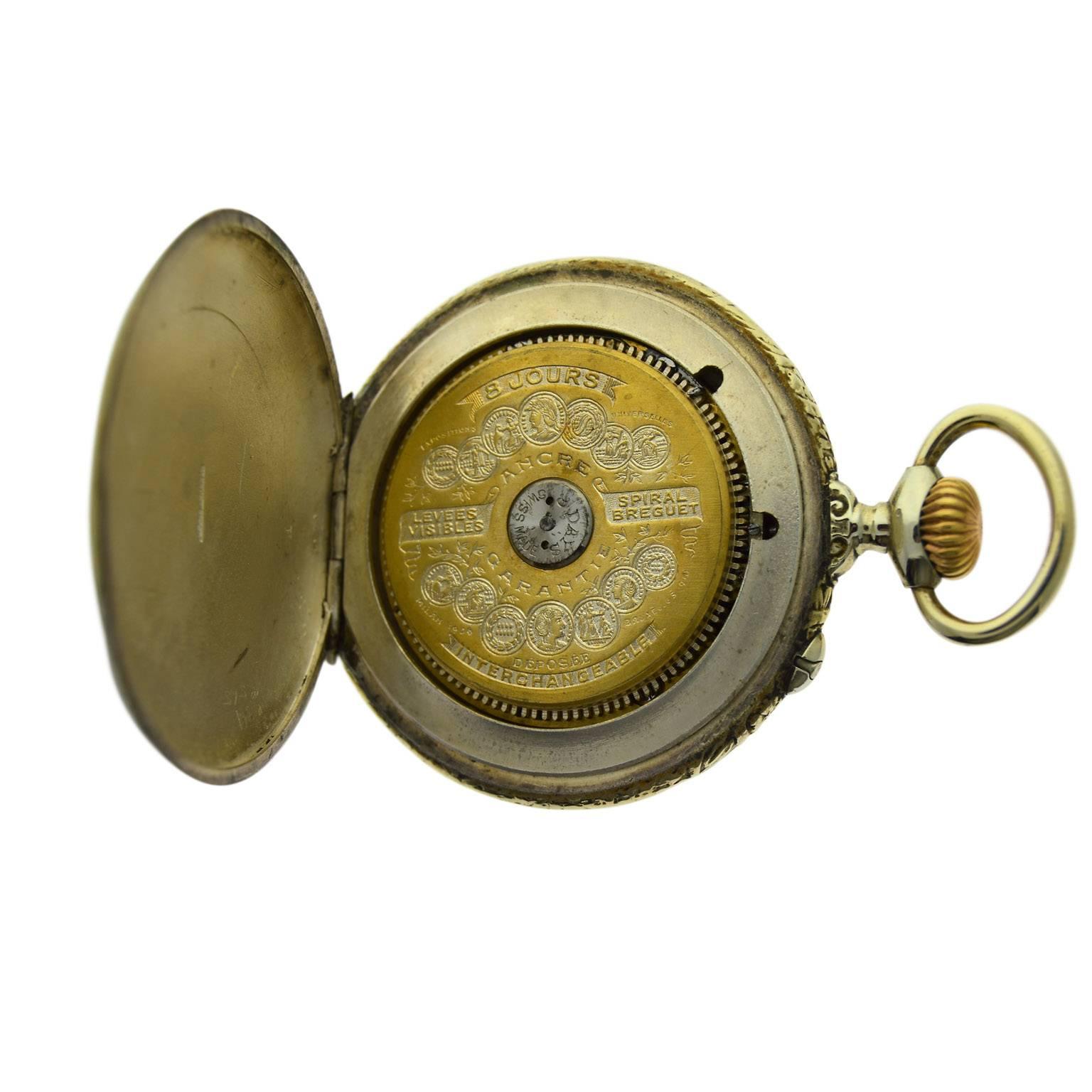 Hebdomas Nickel Silver Eight Day Pocket Watch with Exposed Balance Wheel, 1920s 1