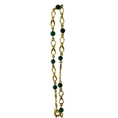 Solid Gold Hand Constructed Link Bracelet with Malachite Beads