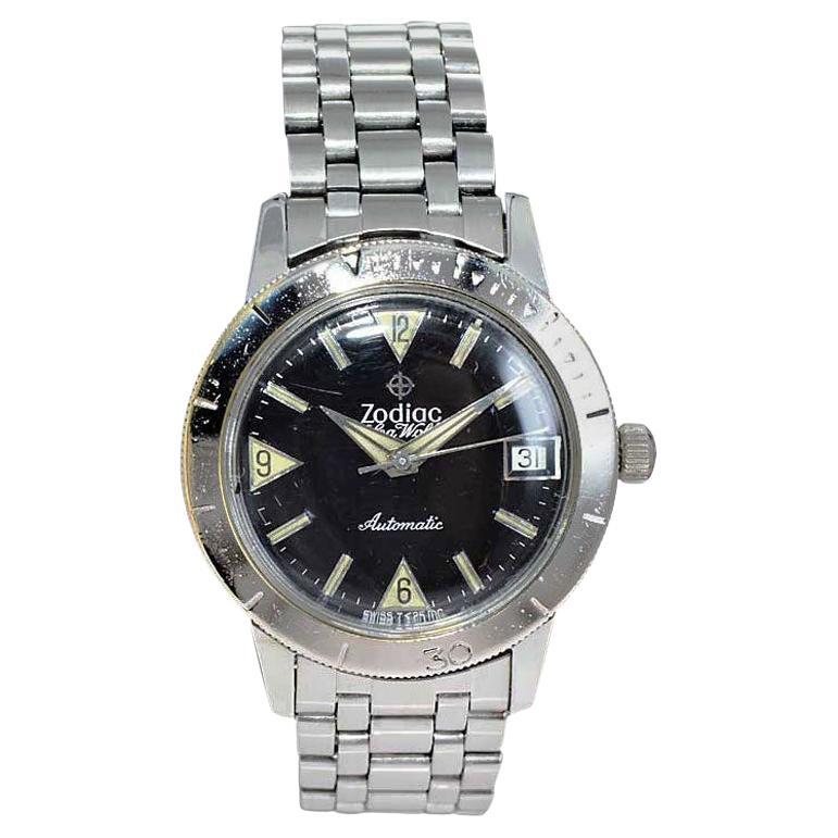 Zodiac Sea Wolf Stainless Steel Automatic Diver Wrist Watch, circa 1960s