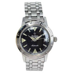 Retro Zodiac Sea Wolf Stainless Steel Automatic Diver Wrist Watch, circa 1960s