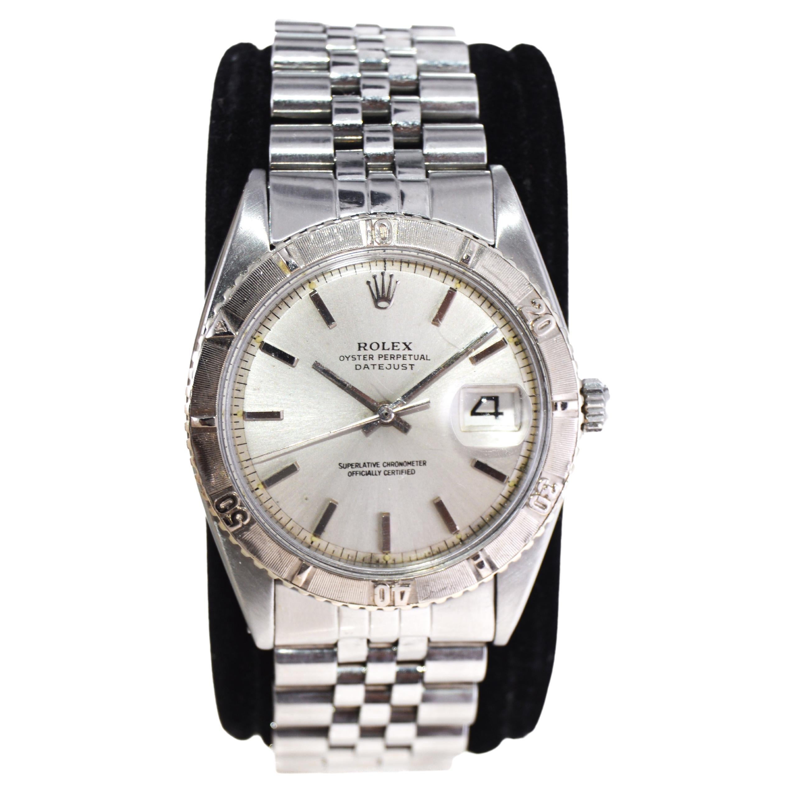Rolex White Gold Stainless Steel Thunderbird Bezel Watch, Mid 1960's For Sale