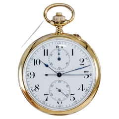 Longines 14kt Yellow Gold Open Face Chronograph Pocket Watch from 1920's