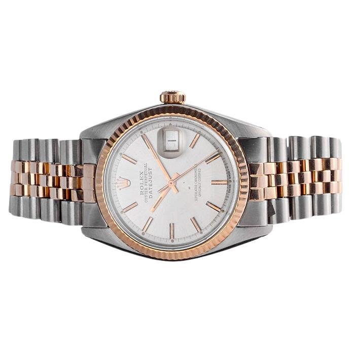 FACTORY / HOUSE: Rolex Watch Company
STYLE / REFERENCE: Datejust / Reference 1601
METAL / MATERIAL: Two Tone  Steel and Rose Gold 
CIRCA / YEAR: Mid 1970's
DIMENSIONS / SIZE: Length 44mm x Diameter 36mm
MOVEMENT / CALIBER: Manual Winding / 26 Jewels