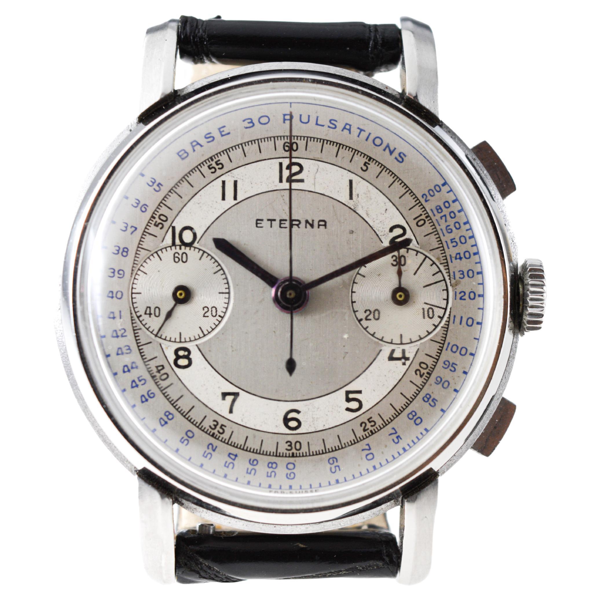 Eterna Stainless Steel 1930's Doctor's Pulsation Chronograph Watch For Sale 4