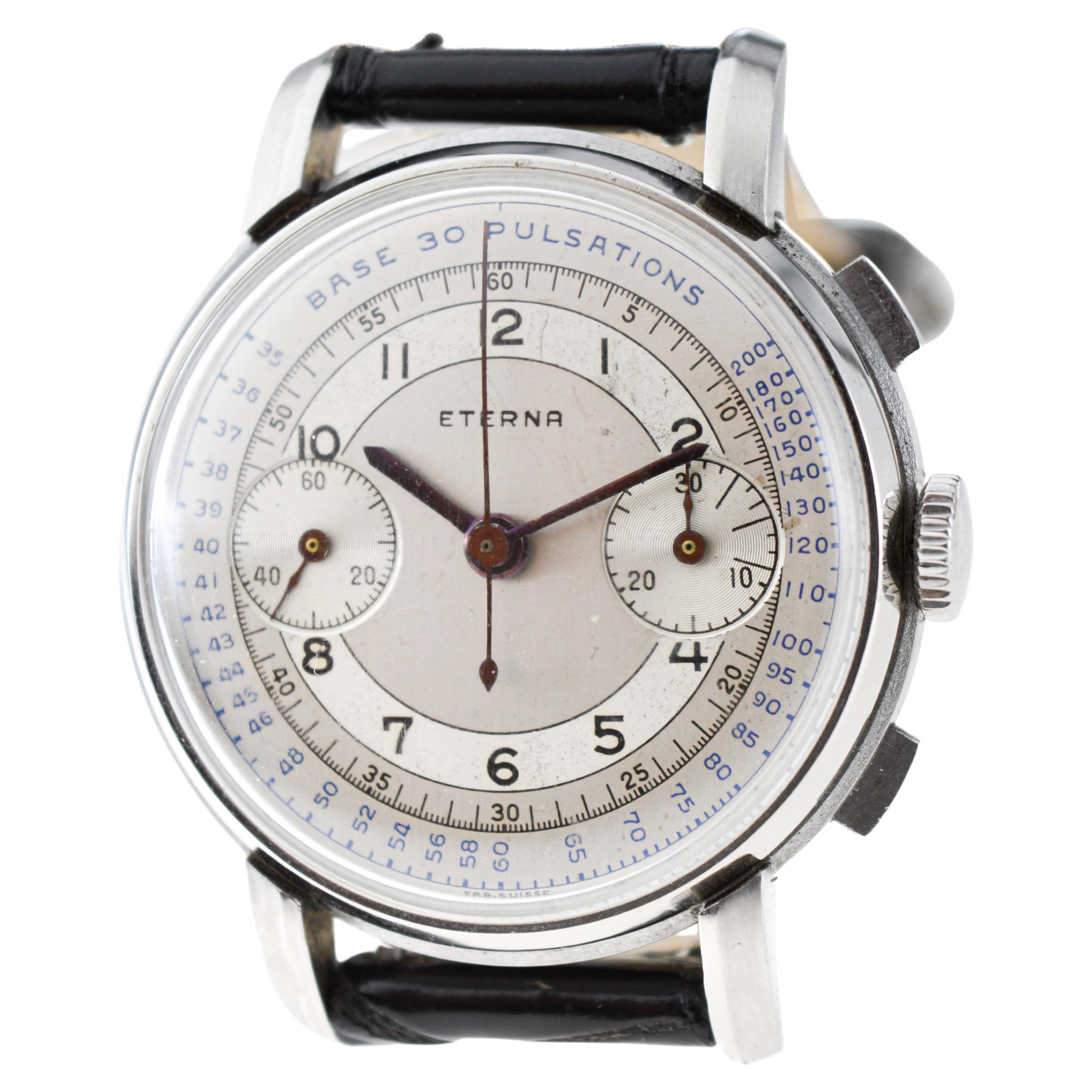 Eterna Stainless Steel 1930's Doctor's Pulsation Chronograph Watch For Sale 3
