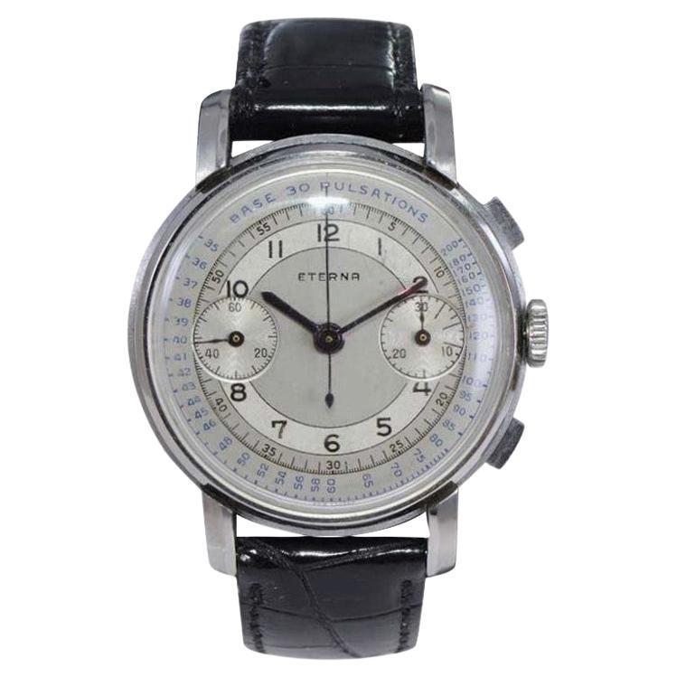 Eterna Stainless Steel 1930's Doctor's Pulsation Chronograph Watch For Sale