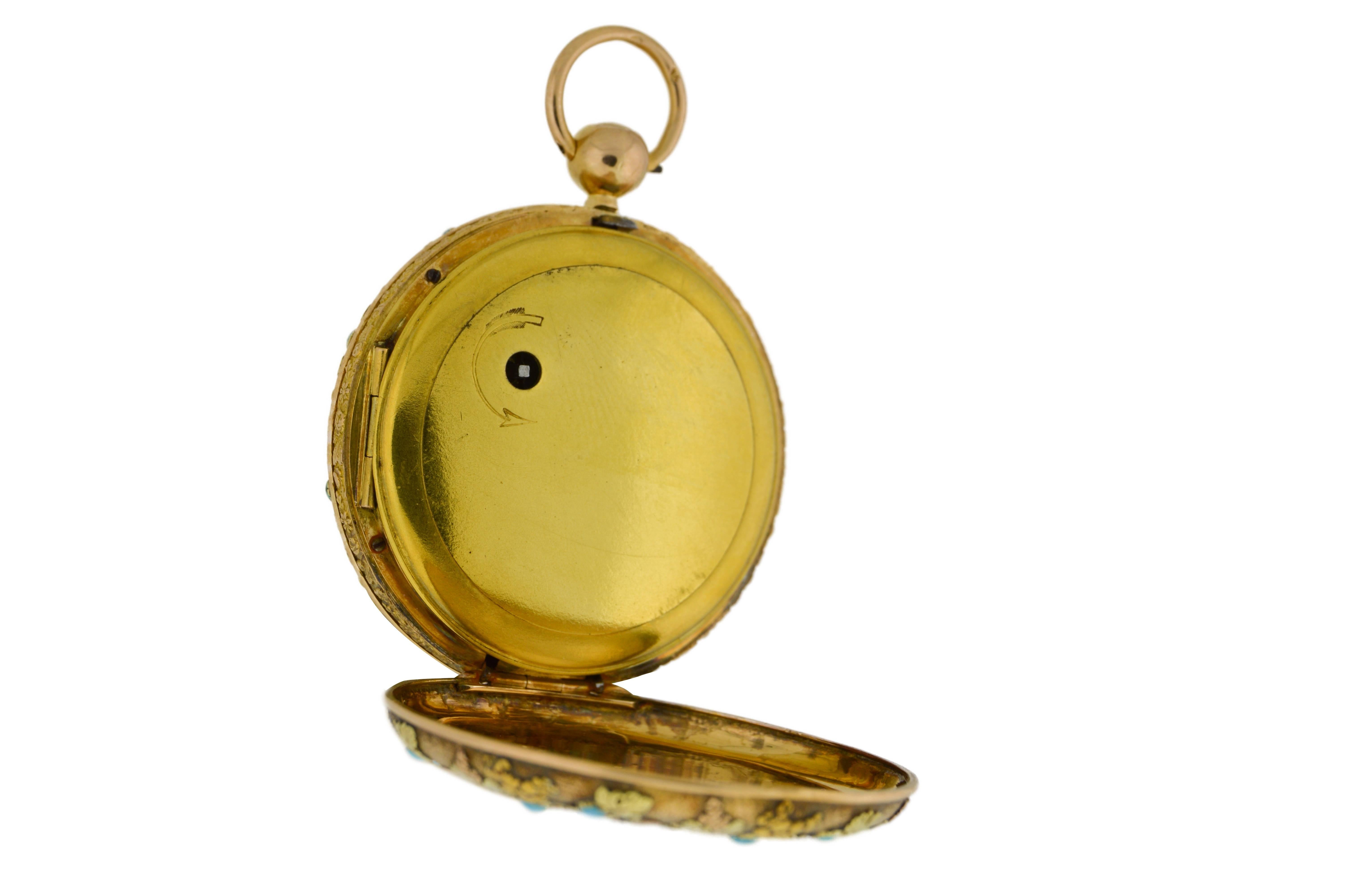 Multi Color Gold Ancient Chain Driven Pocket Watch In Excellent Condition In Long Beach, CA